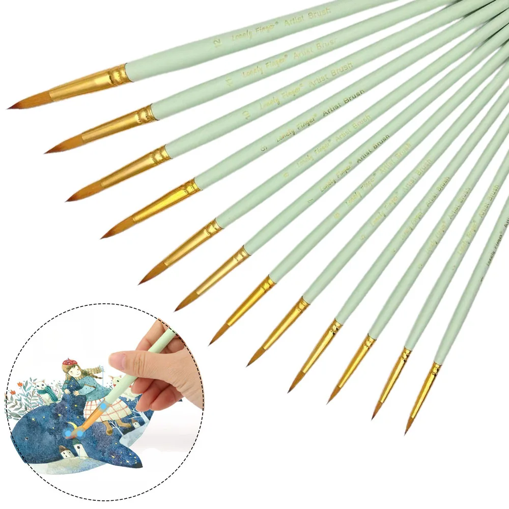 Imagem -05 - Professional Round-pointed Tip Paint Brushes Grupo Macio Sintético Pontas de Nylon Artista Aquarela Rosto Corpo 12 Pcs