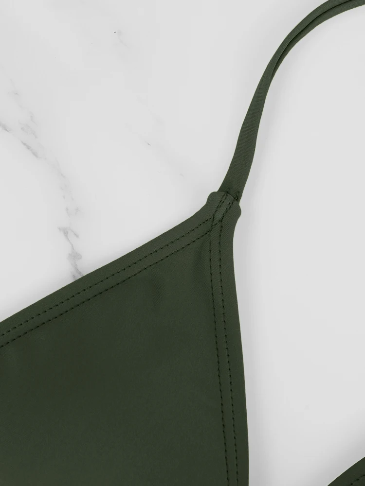 2 Pcs/Set Women's Simple and Sexy Bikini Swimsuit Summer Solid Color Strap Bareback Strap Side Bandage Thong Lady's Swimsuit Set