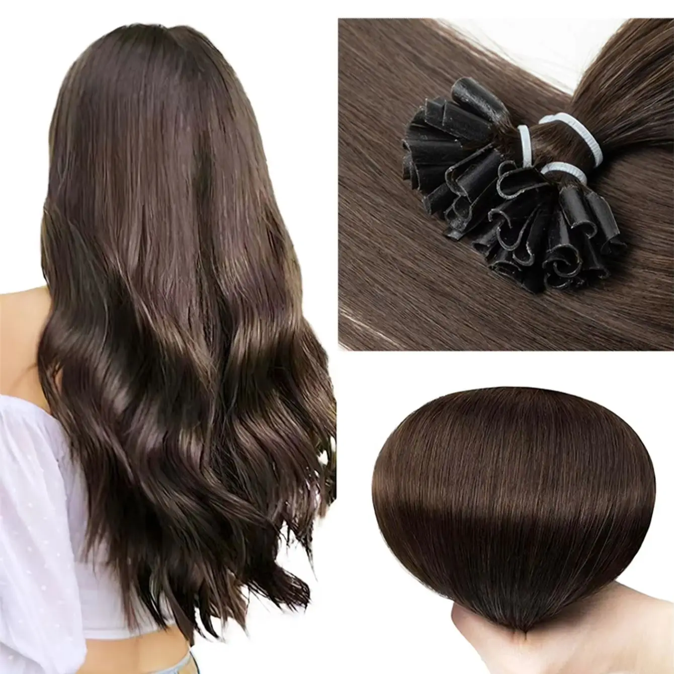 50 Strands U Tip Fusion Hair Extensions 1.5cm Long Nail Tips Human Hair Keratin Bondings 12-20 Inch 30g for Hair Extensions