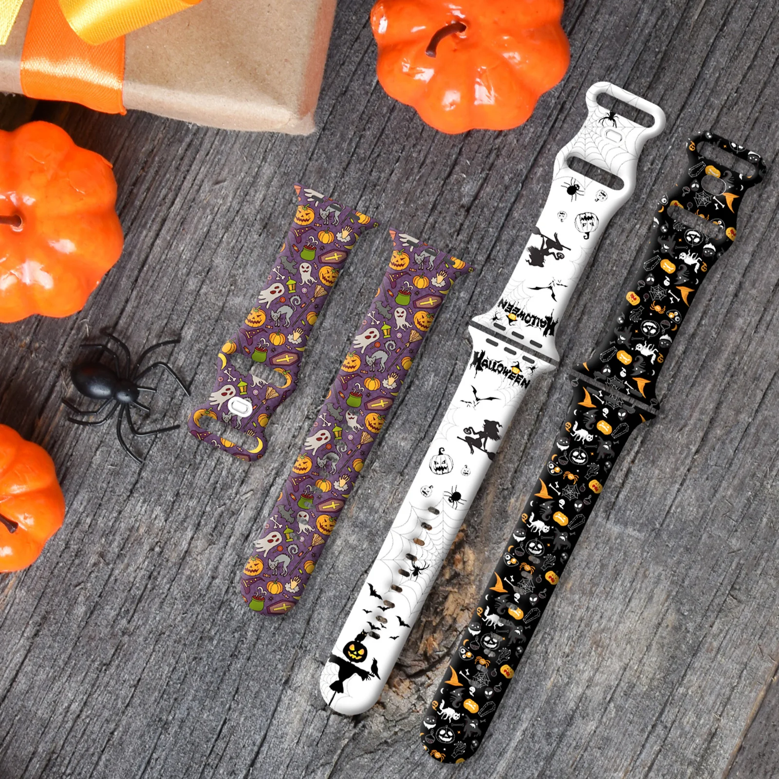 Halloween Pumpkin Silicone Strap for Apple Watch 9 8 7 SE Band Replaceable Bracelet for iWatch 45mm 44mm 42mm 41mm Watchband