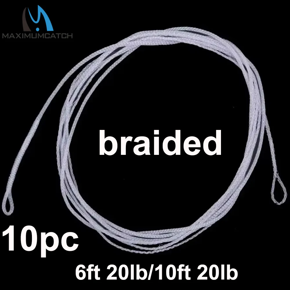 MAXCATCH 10pc Braided Fly Fishing Leader 6FT / 10FT 20LB Floating Leader Line Dual Loops Fly Line Connector Leader