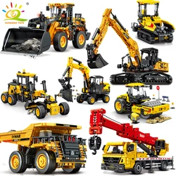 HUIQIBAO Engineering Truck Building Block Excavator Bulldozer Crane Car Brick City Construction Toy For Children Boy Adults Gift