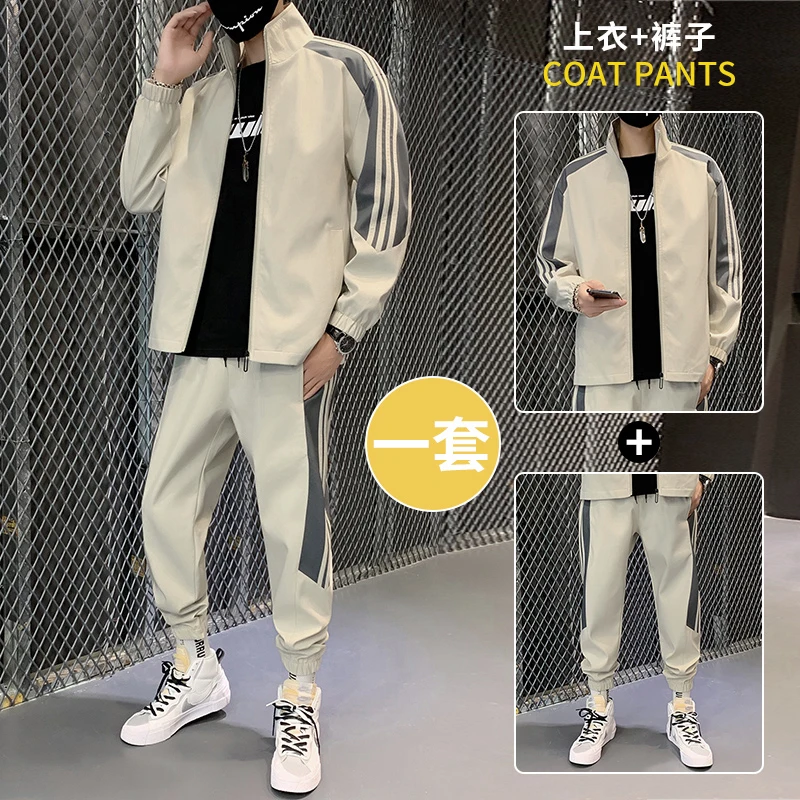 Hip-hop Suit Male Set Track Suits Sweatsuit Man Tracksuit Mens Set Pant Zipper Pockets Outwear 2PC Jacket+Pants Sets 2023 New