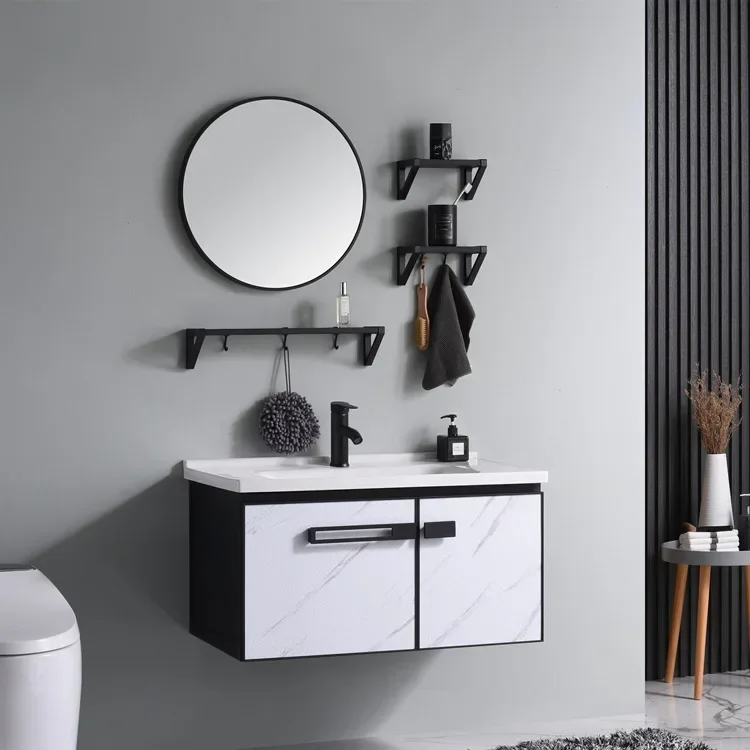 Modern Bathroom VanityWall Mounted, Integrated Sink Ceramic Top and With Overflow Holes, Bathroom Cabinet Home Furniture