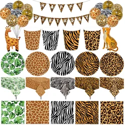 Woodland Animals Ballon Tiger Zebra Giraffe Leopard Disposable Tableware Kids Jungle Safari Birthday Party Decoration Flagbanner