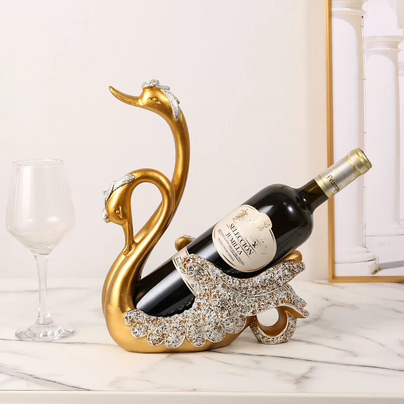 Swan with Colorful Wine Rack, Creative Couple Swan, Simple Resin, Dining Table Decorations, First Sight