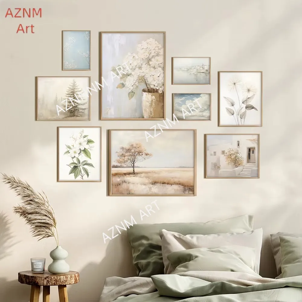 Weißes Blumen-Ölgemälde, Wandkunst, natürliche Landschaft, Leinwandgemälde, Himmel, Wolke, Blowball-Kunstdruck für Wohnzimmerdekoration