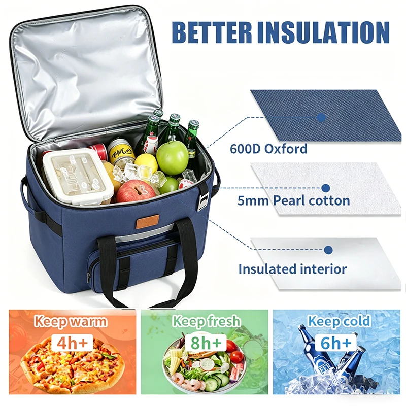 

Термосумка для еды 40 л для женщин, большая изолированная сумка-холодильник на молнии, портативная герметичная сумка для пикника, кемпинга, пляжа