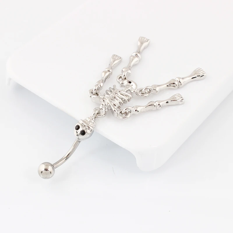 Body Skull belly button ring Skeleton body piercing jewelry Retail navel ring belly bar 14G 316L surgical steel bar