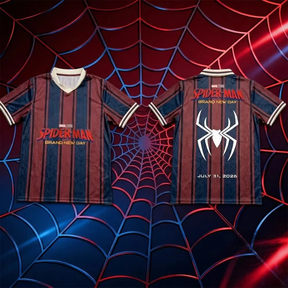 Maillot de sport Spider-Man imprimé en 3D, t-shirt à col en V pour hommes, femmes, enfants, tenues de famille, streetwear décontracté, uniforme pour fans