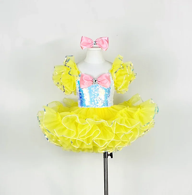 Abbigliamento da sala da ballo per bambini vestito da Tutu di danza moderna con paillettes vestito da principessa da sposa per bambini Costume da ballo Jazz per ragazze