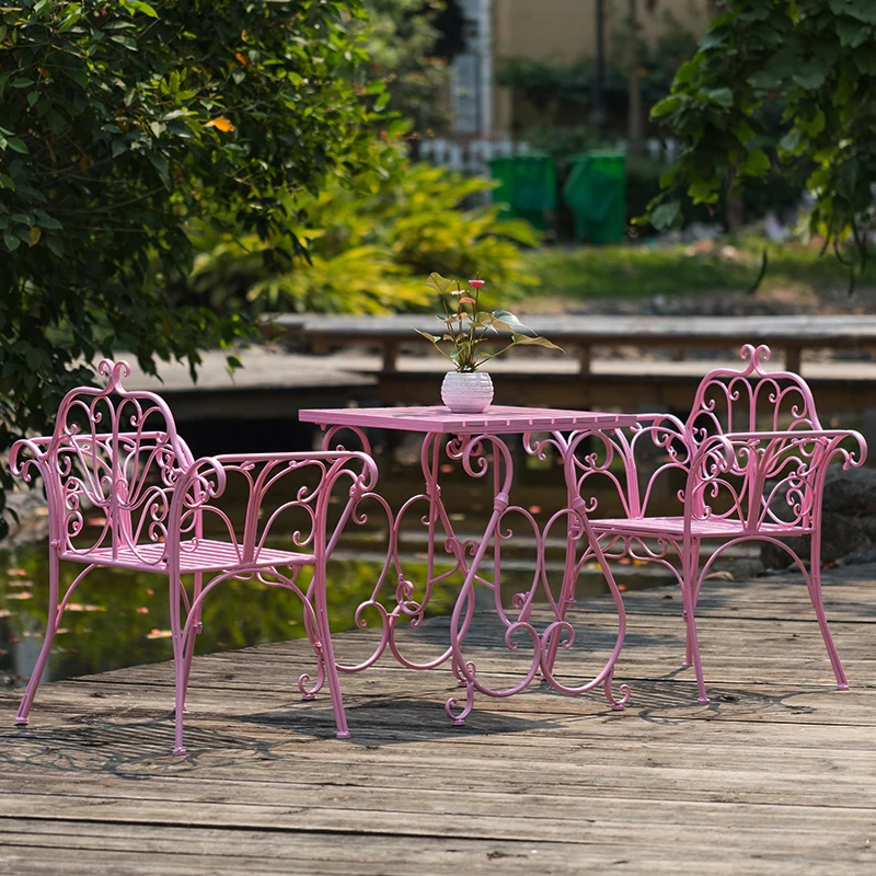 Mesa y silla de patio de hierro forjado europeo, combinación de mesa de centro de jardín al aire libre y silla de balcón, mesa de Picnic de ocio