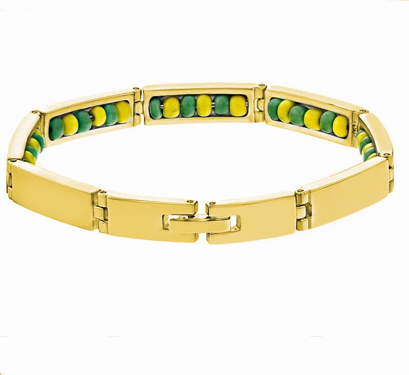 GD New Style Stainless Steel Bracelet with Green and Yellow Orula Beads Wholesale Elegua Gold Plated Bangle for Women\'s Jewelry