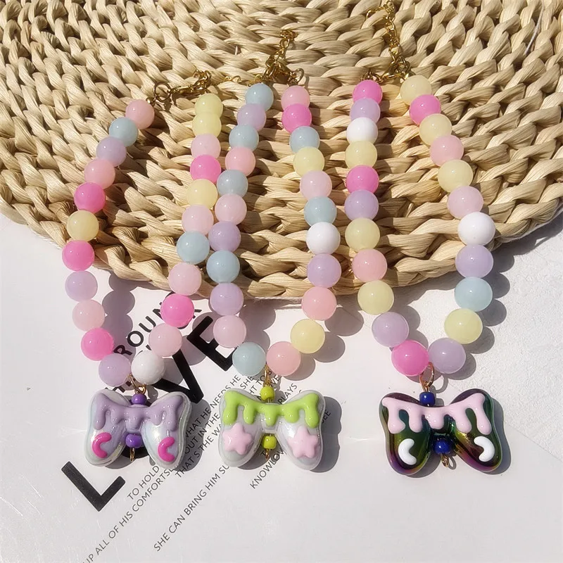 

Trendy Handmade Colorful Pearl Collar with Resin Bows Pendant for Dogs and Cats Adjustable Pet Jewelry Necklace