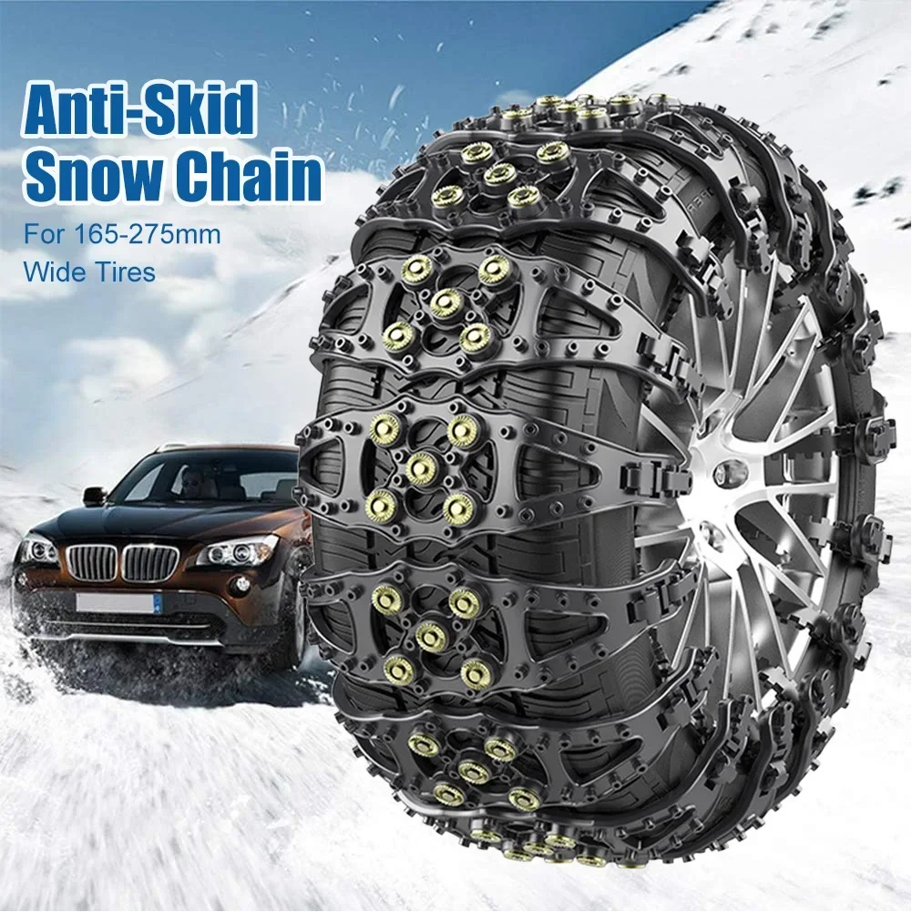 Universal Car Tire Chains Winter Snow Wheel Chain Outdoor Snow Tire Emergency Double Grooves Anti-Skid Chains for 165-235mm Tire