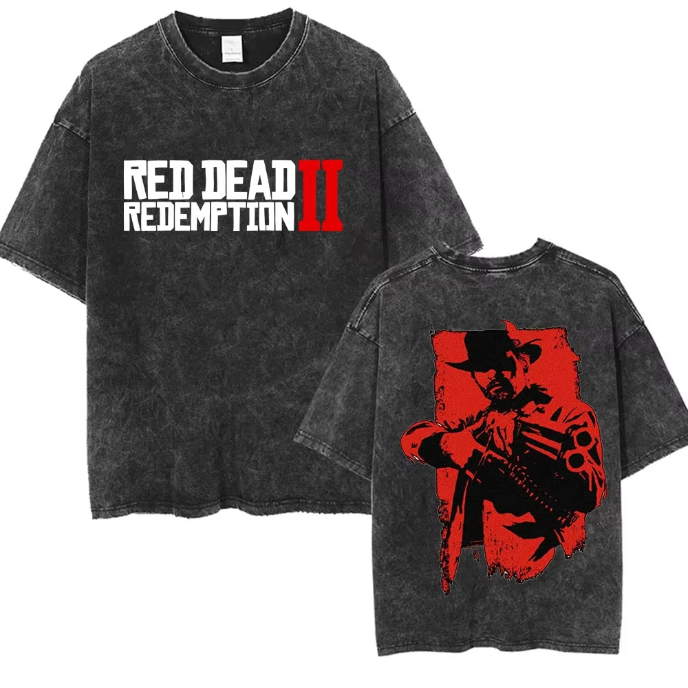 

Футболки Red Dead Redemption 2 в винтажном стиле с эффектом потертости, одежда Артура Моргана, готические футболки с коротким рукавом, мужские и женские топы для геймеров