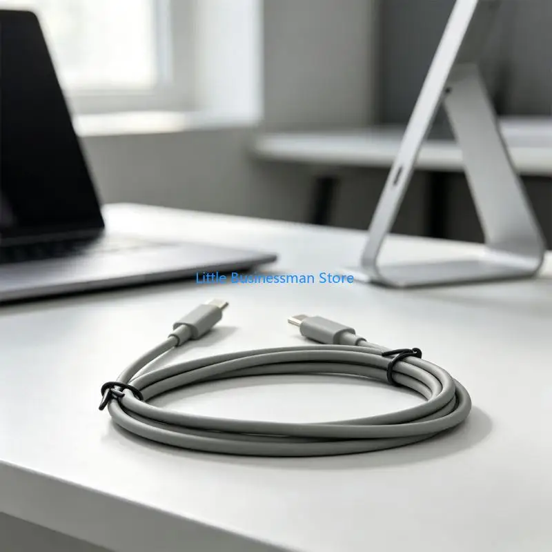 Graues Typ-C-Kopfhörerkabel 130 51 Zoll, Ersatzkabel zum Aufladen und Musik mit PVC-Abdeckung für Schreibtisch, Büro, Reisen – Detail 2