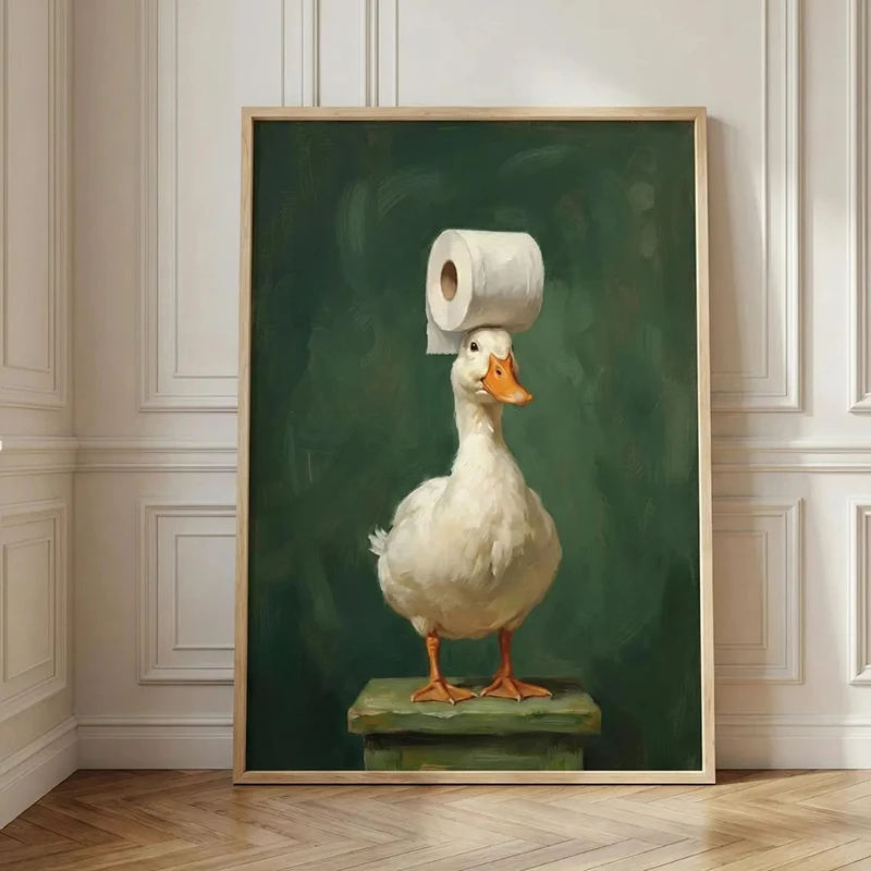 Funny Duck Toilet Paper Wall Art Canvas Prints, Humorous Animal Print, Funny Bathroom Art,  Bathroom Decor Poster