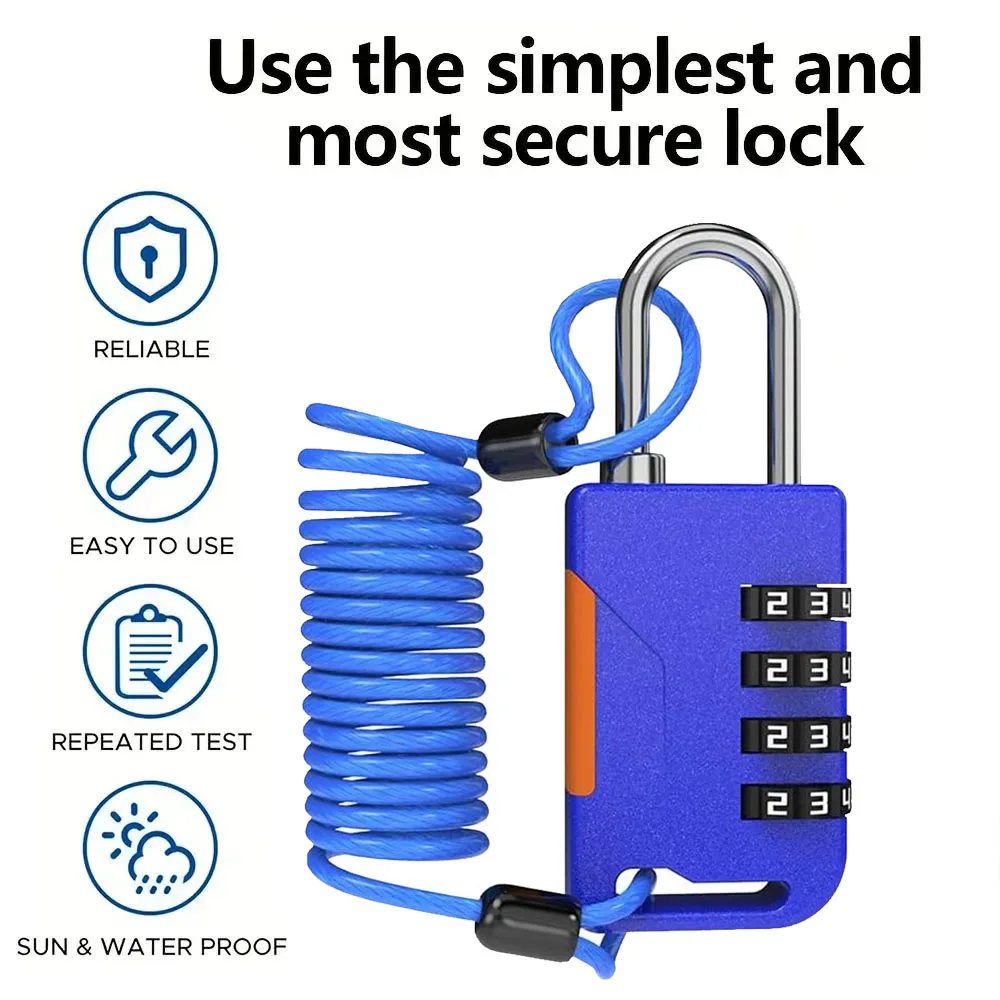 4 Digit Combination Padlock with Retractable Cable Anti-Theft Customs Password Lock for Suitcase Luggage Cabinet Backpack Lock