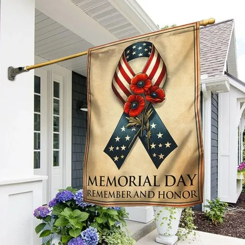 Memorial Day Remember And Honor Ribbon Poppy Flag Graden Flag UUI GGX