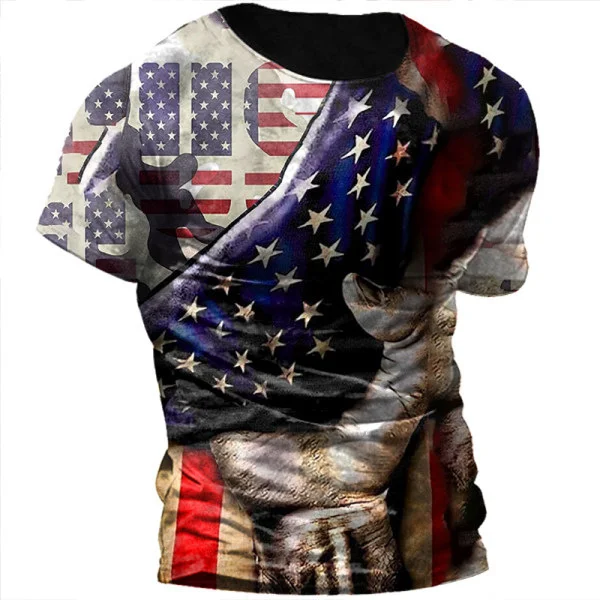 Retro Us Vlag Patroon 3d Print Zomer Heren-Hals T-Shirt Casual Korte Mouw Oversized T-Shirts Mode T-Shirt Tops Heren Kleding