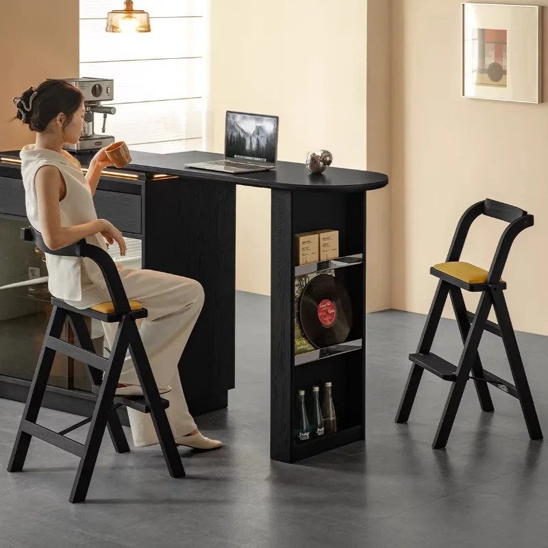 

Folding bar table ladder chair simple folding chair restaurant antique living room solid wood bar stool