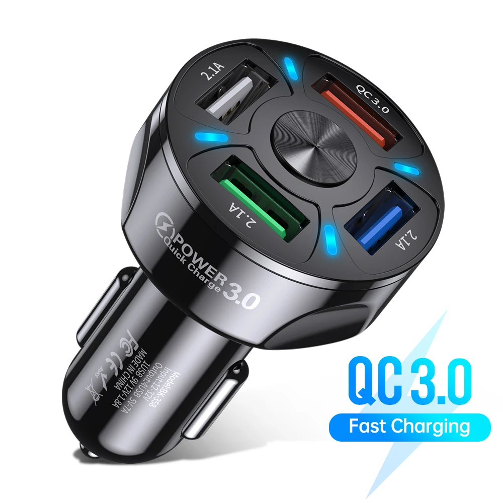 

AUFU Car Charger Quick Charge QC 3.0 USB Charger Adapter 4 Ports Fast Charging Cell phone charger for Car For iPhone Xiaomi