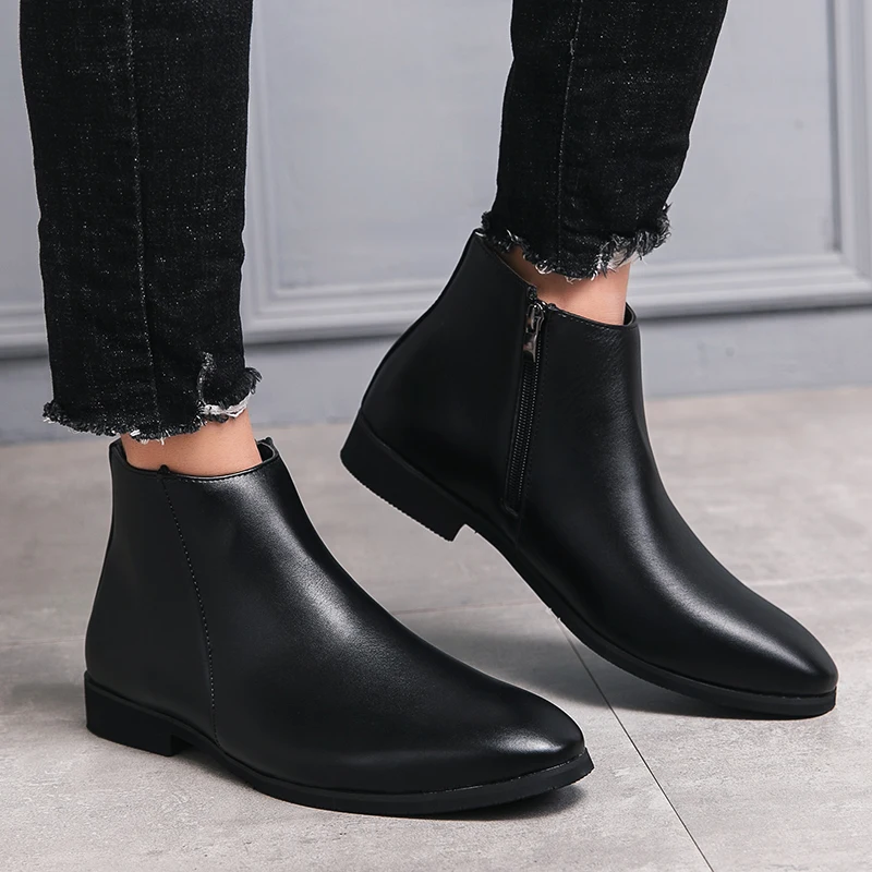 New Minimalist Riding Boots Men's Korean-Style British Hairstylist High-Top Leather Shoes Pointed Ankle Boots