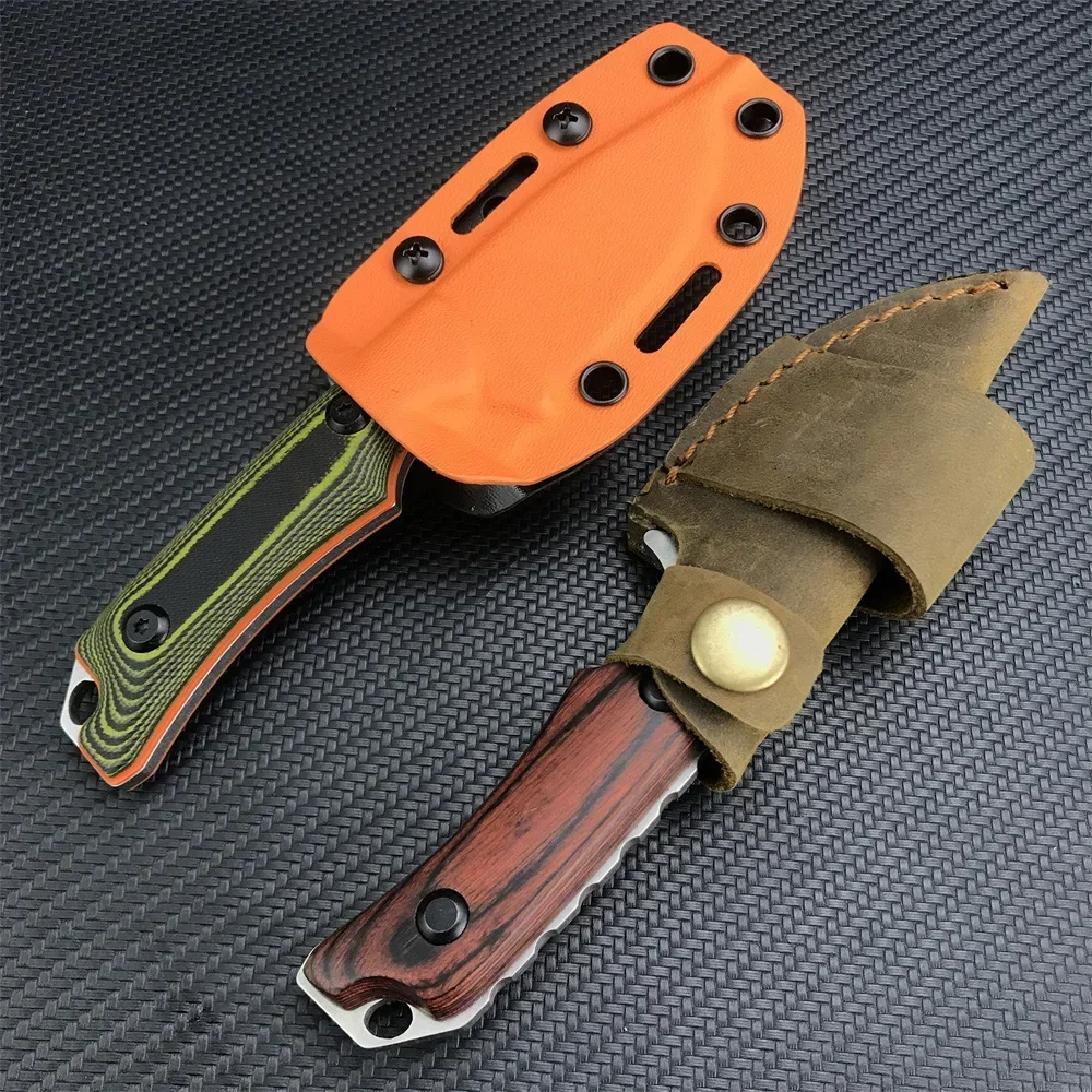 BM 15017 Hunt Hidden Drop Point Fixed Blade Knife Wood / Orange G10 Handle 8Cr13Mov Blade Tactical Survival Camping Knife