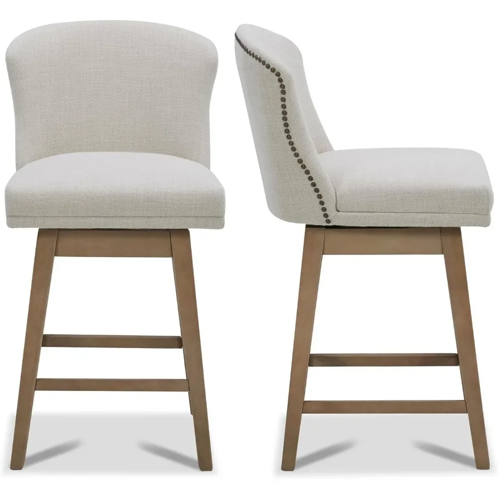 

26" Seat Height Bar Stools Set of 2, FSC Certified Upholstered Performance Fabric Barstools, Counter Height Swivel Bar Stools