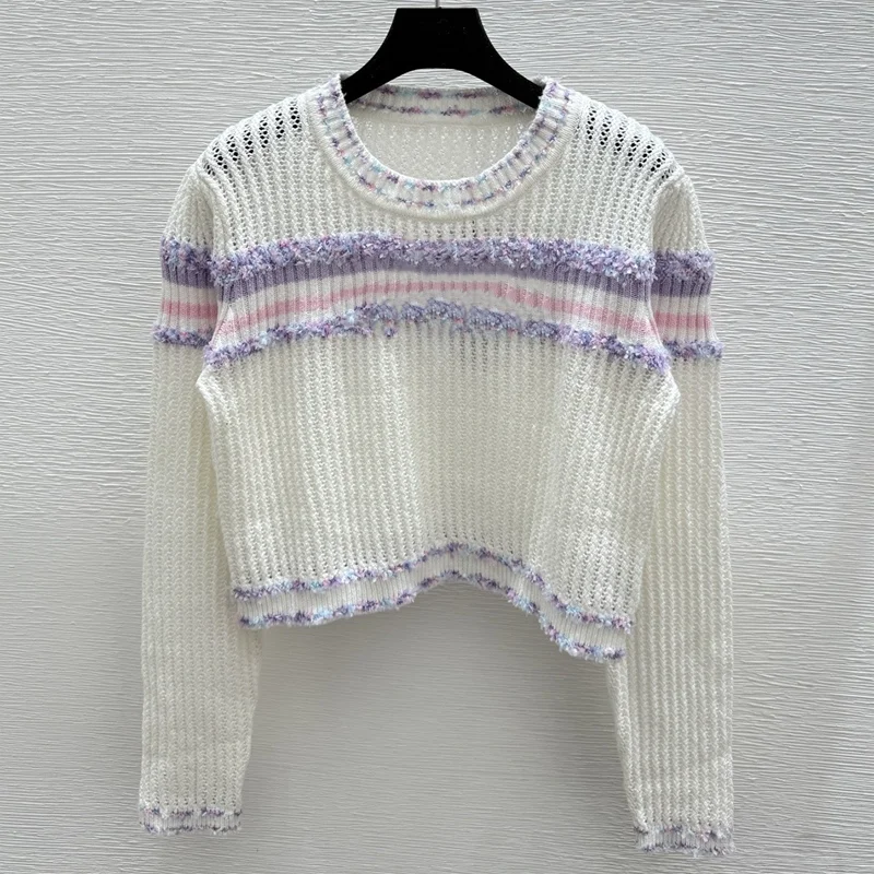 بلوفر نسائي محبوك ومطرز عالي الجودة من قماش الجاكار مزين بالألوان سترة قصيرة الطراز 251028135