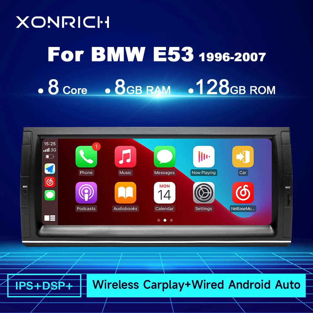 Autoradio avec écran IPS 10,25 pouces pour BMW E39 E53 M5 1995-2003, CarPlay sans fil, Android Auto, processeur octa-core, DSP, 4G, Wifi, GPS, RDS