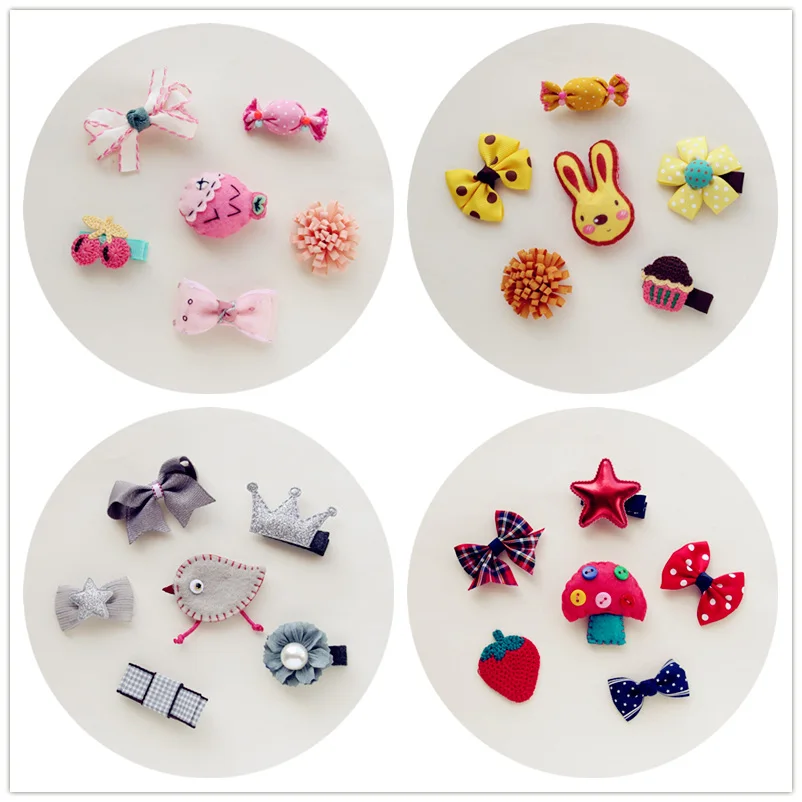 

Fashion 1Set=6PCS New Children Lovely Bows Hair Clips Girls Birthday Gift Flowers Headwear Safety Barrettes Kid Hair Accessories