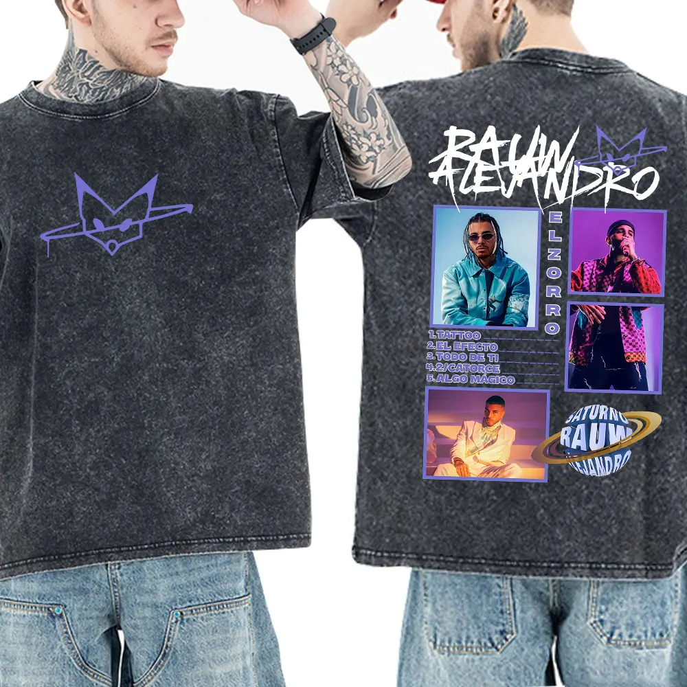 

Винтажная мытая футболка Rauw Alejandro Album Tour 2025 с графическим рисунком для мужчин и женщин, футболки в стиле хип-хоп с короткими рукавами, хлопковая футболка, уличная одежда