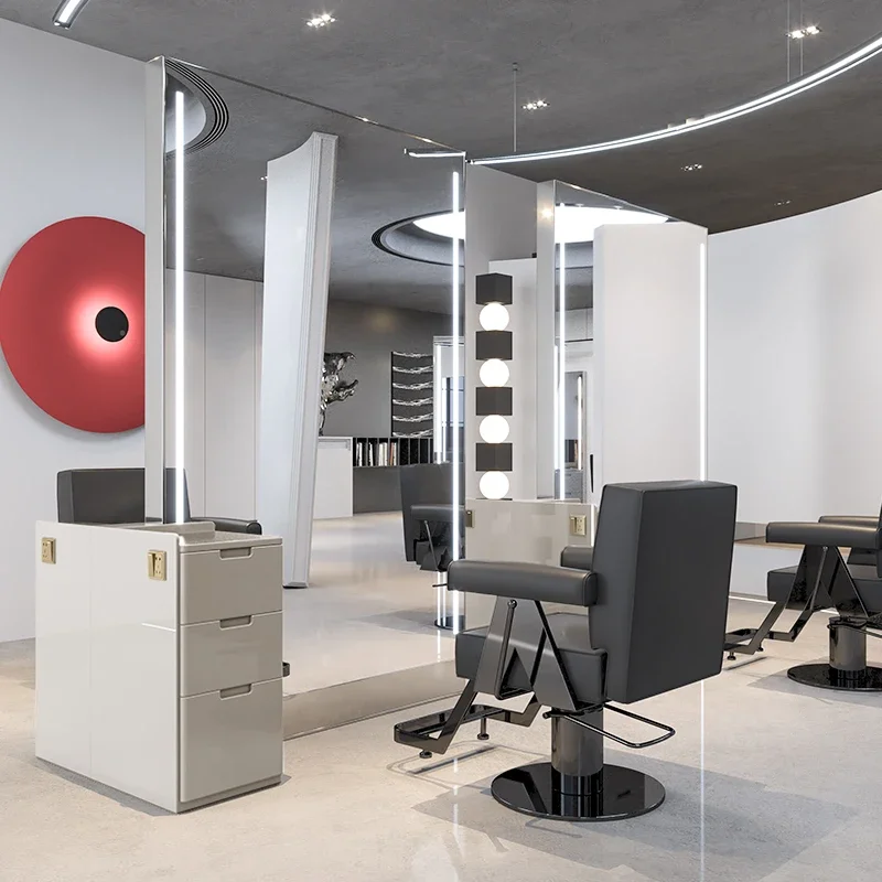 

FG17High-end hair salon with cabinet integrated double-sided floor mirror barber shop hair cutting mirror