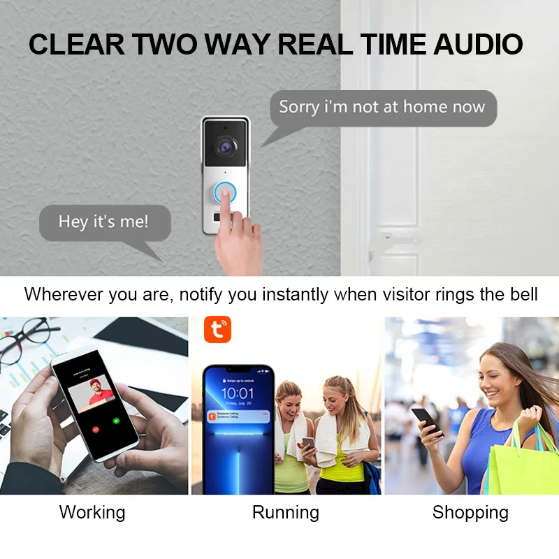 Tuya Smart Doorbell Camera 1080P Waterproof Wired AC 12V-24V 4000mAh Rechargeable Wifi Video Doorbell Wireless Alexa Google Home