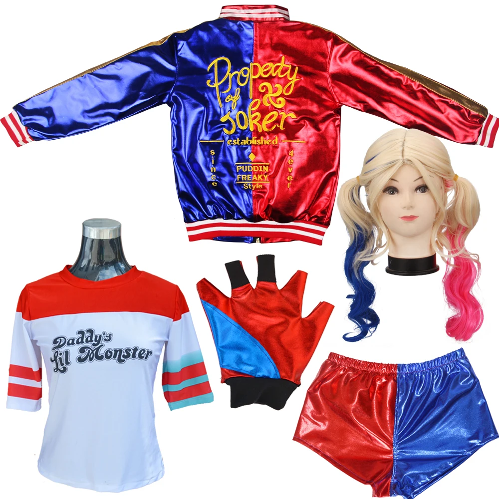 Halloween Kids Adult Suicide Cosplay Costume Harley Monster T-shirt Jacket Jacket Pants Accessories Full Set