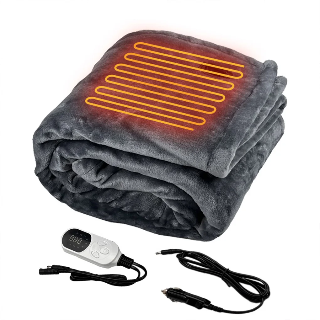 12V Car Electric Heated Blanket Smart 9 Heating Level 2/8/10 Hours Auto-Off Machine Washable Flannel Travel Car Electric Blanket