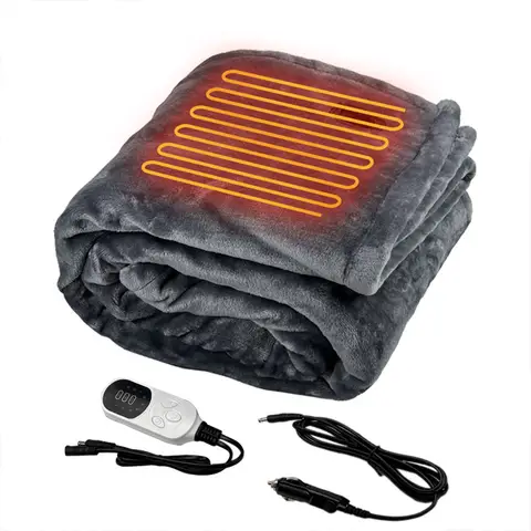 12V Car Electric Heated Blanket Smart 9 Heating Level 2/8/10 Hours Auto-Off Machine Washable Flannel Travel Car Electric Blanket