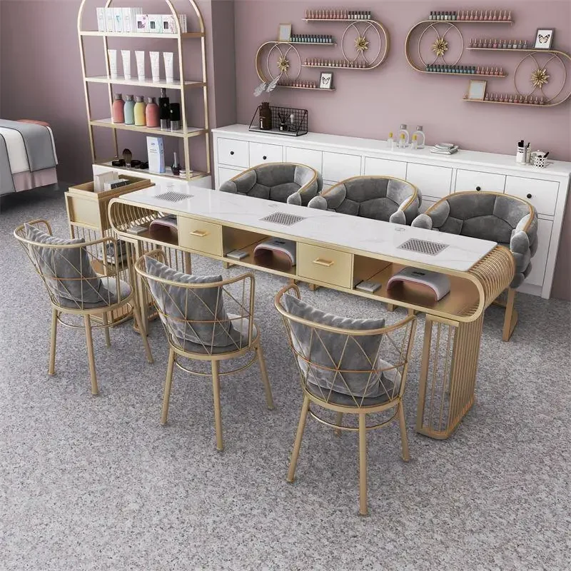 Modern Simple Nail Tables Marble Tabletop Golden Luxury Japanese Nail Tables Dressing Reception Desks Salon Furniture Mesa FYMT