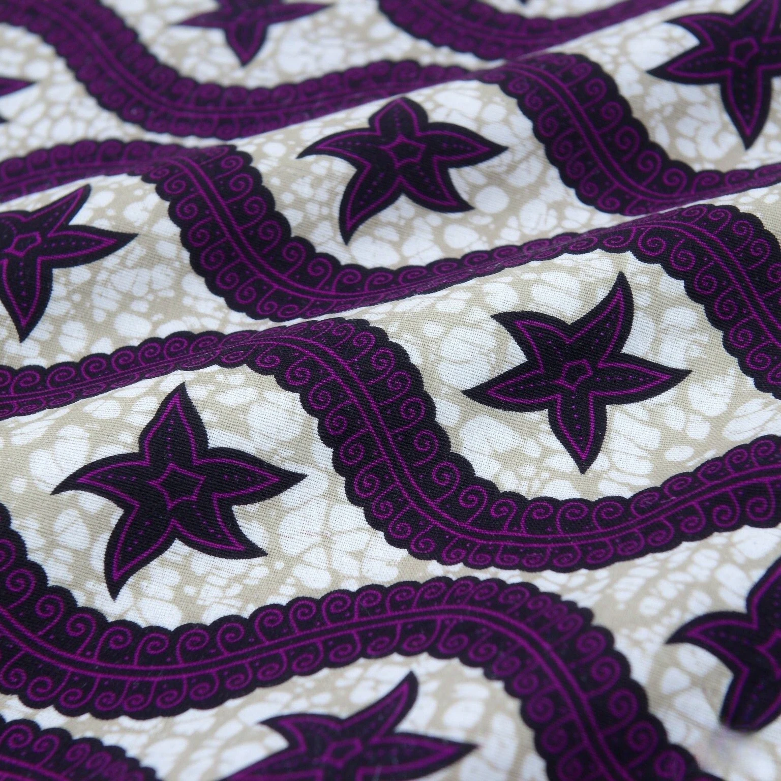 BatikNest-XWY Store Polyester 6 yards African Ankara Wax Print Fabric - Purple Wave Star Pattern Cloth for DIY FP6697