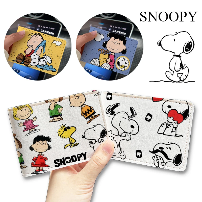 Snoopy Tempat Kartu ID Kulit PU Fashion Kotak Kartu Kredit Bank Anime Dompet Casing Kartu Ramping Multi Slot Hadiah Sampul Kartu Pria Wanita