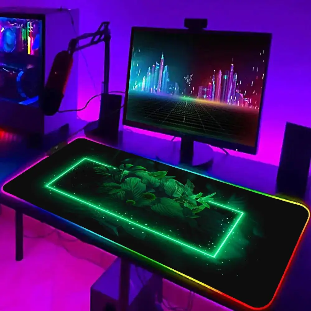 

Neon leaf Plants Mouse Pad RGB Gaming Mouse Pad Desk Mat HD Gamer Large LED Light XXL MousePads PC Computer Carpet 900x400mm