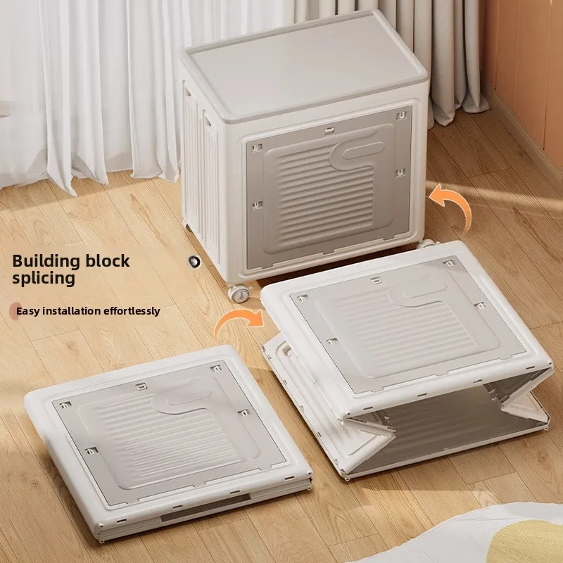 

Flip-Top Storage Bin - Extra Large Foldable Organizer Box for Clothes/Toys, Portable Home Storage Chest with Wheels