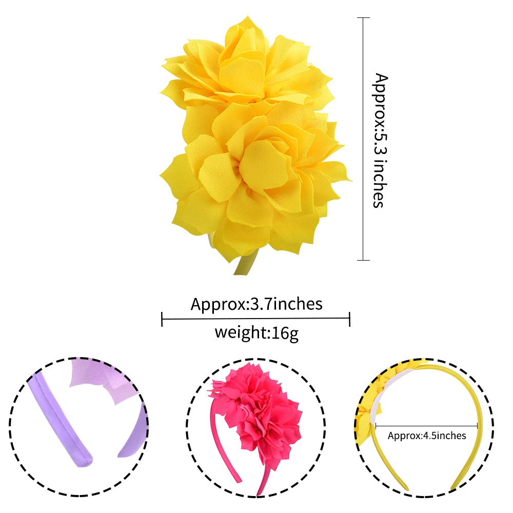 3.7 Inch  Solid Big Flower Headband Hair Band for Children Girls Bows Hair Hoop Grosgrain Ribbon Hair Accessories NEW Handmade