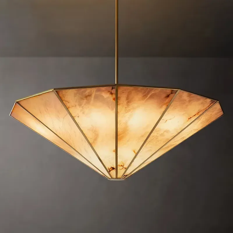 60 Inch Spanish Alabaster Faceted Chandelier Modern Art Deco Foyer High Ceiling Living Room UL ETL Listed E26 Base Custom