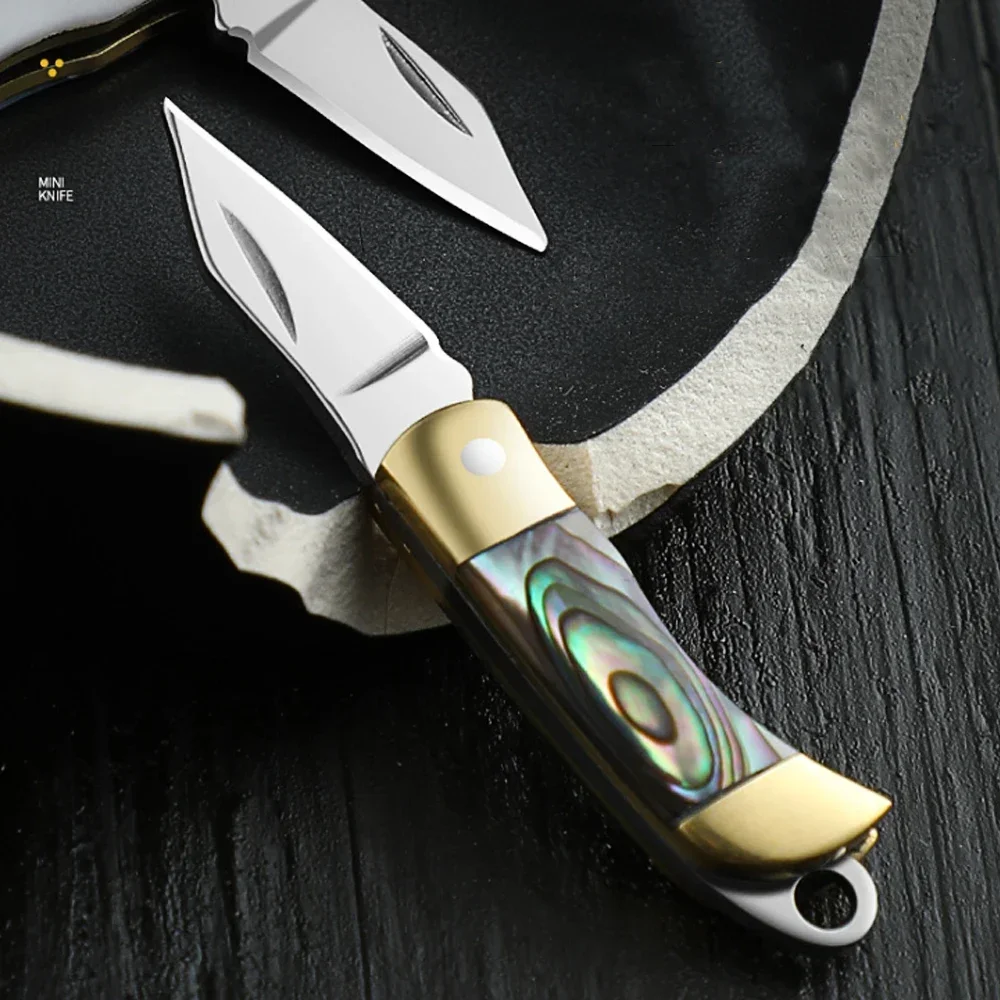 Mini Folding Knife, Brass Seashell Keychain, Stainless Steel Pendant Cutter, Outdoor Tool, Portable Unboxing Knife