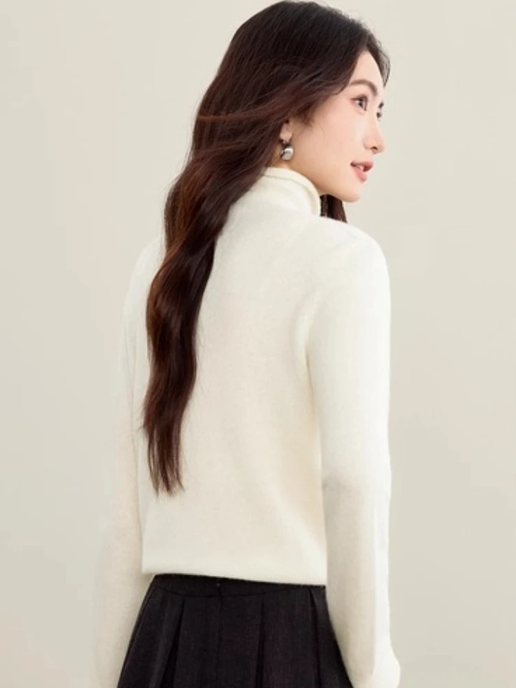 SENTUBILA Pullover solido in cashmere da donna 2025 Autunno senza cuciture lavorato a maglia morbido e confortevole dolcevita elegante moda Top W53EI2796