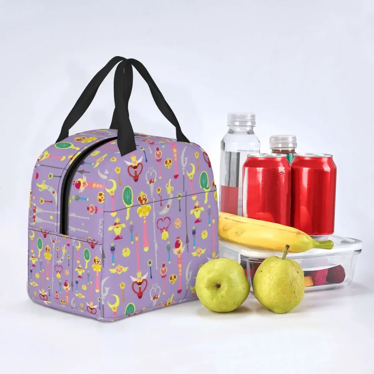 Moon and Magic Stick Lunch Bag Leak-proof Insulated Cooler Thermal Lunch Box for Women Girl Picnic Tote Container with Pocket