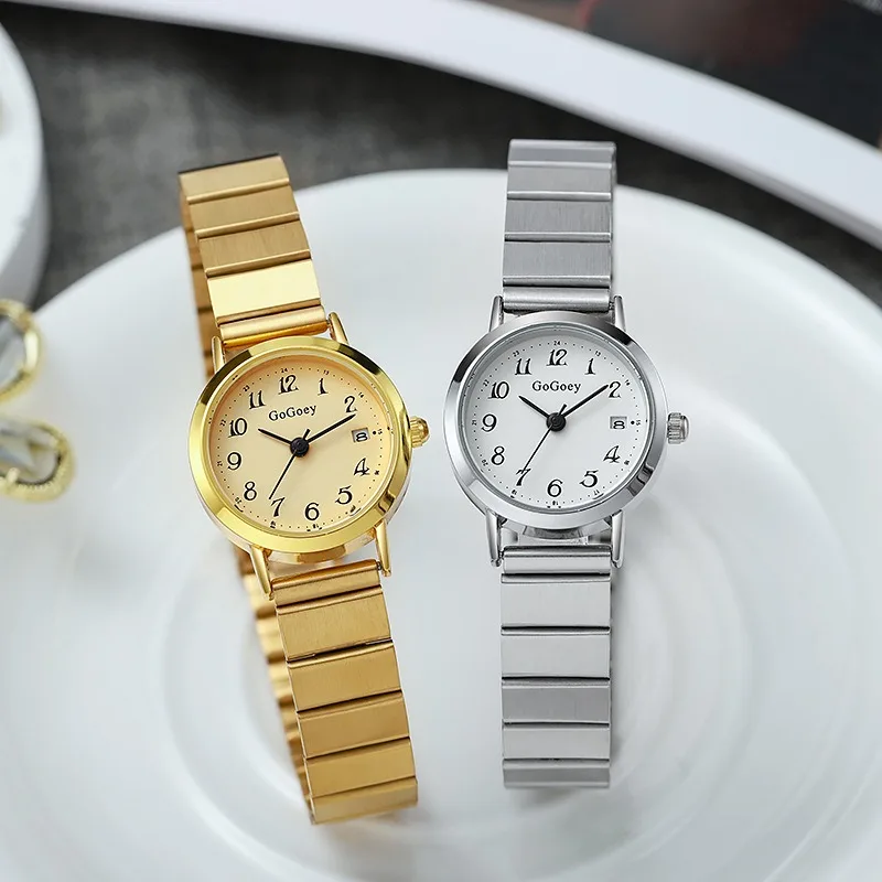 Hot Sale Ladies' Calendar Watch Fashion Adjustable Stainless Steel Strap Quartz Watch Round Dial Gold Wristwatches for Women